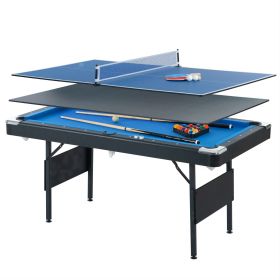 5.5 Ft Portable Billiard Table, 3-in-1 Foldable Billiard/Pool Table, Tennis Table, and Dining Table with Safety Anti Collapse Locks Legs for Adults