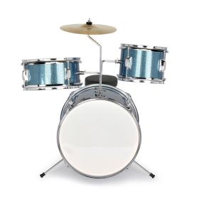 14"x10" 3-Pieces Junior Drum Set Kit Pedal Drum Stick Wrench Drum Stool Sky Blue