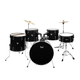 Glarry Full Size Adult Drum Set 5-Piece Black with Bass Drum, two Tom Drum, Snare Drum, Floor Tom, 16" Ride Cymbal