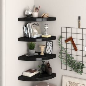 Floating Corner Shelves 4 pcs Black 13.8"x13.8"x1.5" MDF