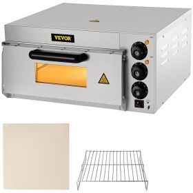 VEVOR Commercial Pizza Oven Countertop, 14" Single Deck Layer, 110V 1300W Stainless Steel Electric Pizza Oven with Stone and Shelf, Multipurpose Indoo