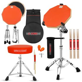 5 Core Drum Throne Adjustable Guitar Stool Padded Seat + Drum Practice Pad Snare Drumming Stand - DS CH ORG + DPAD COMBO ORG