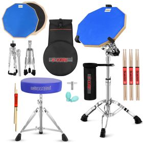 5Core Drum Throne Adjustable Guitar Stool Padded Seat + Drum Practice Pad Snare Drumming Stand - DS CH BLU + DPAD COMBO BLU