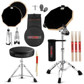 5 Core Drum Throne Adjustable Guitar Stool Padded Seat + Drum Practice Pad Snare Drumming Stand - DS CH BLK + DPAD COMBO BLK