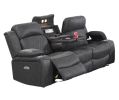 Power Motion Sofa 1pc Contemporary Charcoal Color Gel Leatherette Storage Arms w Cup Holder Living Room Furniture