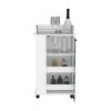 Bar Cart with Two-Side Shelves Beaver, Glass Door and Upper Surface, White Finish