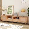 Rattan TV Stand for TVs up to 85'', Modern Farmhouse Media Console, Entertainment Center with Solid Wood Legs, TV Cabinet for Living Room,Home Theatre