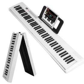 Folding Piano Keyboard 88 Keys Rechargeable Full Size Semi Weighted Piano Digital Electronic Piano with LCD Screen Carry Bag Mic Sheet Music Stand Sti (Type: Battery_White)