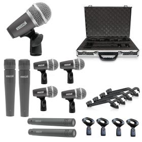 5 CORE Professional Drum Mic Kit 9 Piece Tom Snare Kick set XLR Wired Dynamic Microphone Set for Studio and On Stage Live Use - DM 9RND (Color: Grey)