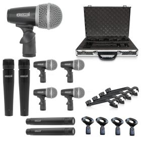 5 CORE Professional Drum Mic Kit 9 Piece Tom Snare Kick set XLR Wired Dynamic Microphone Set for Studio and On Stage Live Use - DM 9RND (Color: Black)