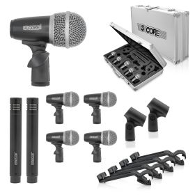 5 CORE Professional Drum Mic Kit 7 Piece Tom Snare Kick set XLR Wired Dynamic Microphone Set for Studio and On Stage Live Use - DM 7RND (Color: Black)