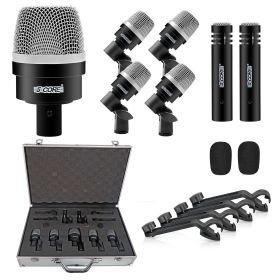 5 CORE Professional Drum Mic Kit 7 Piece Tom Snare Kick set XLR Wired Dynamic Microphone Set for Studio and On Stage Live Use - DM 7ACC (Colour: BLK)