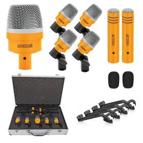 5 CORE Professional Drum Mic Kit 7 Piece Tom Snare Kick set XLR Wired Dynamic Microphone Set for Studio and On Stage Live Use - DM 7ACC (Colour: YLW)