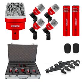 5 CORE Professional Drum Mic Kit 7 Piece Tom Snare Kick set XLR Wired Dynamic Microphone Set for Studio and On Stage Live Use - DM 7ACC (Colour: RED)