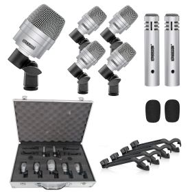 5 CORE Professional Drum Mic Kit 7 Piece Tom Snare Kick set XLR Wired Dynamic Microphone Set for Studio and On Stage Live Use - DM 7ACC (Colour: SLV)