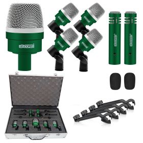 5 CORE Professional Drum Mic Kit 7 Piece Tom Snare Kick set XLR Wired Dynamic Microphone Set for Studio and On Stage Live Use - DM 7ACC (Colour: Green)