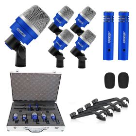 5 CORE Professional Drum Mic Kit 7 Piece Tom Snare Kick set XLR Wired Dynamic Microphone Set for Studio and On Stage Live Use - DM 7ACC (Colour: BLU)