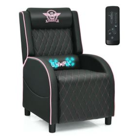 Massage Recliner Chair with Headrest and Adjustable Backrest for Home Theater (Color: Pink)