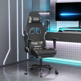 Massage Gaming Chair with Footrest Black and Camouflage Fabric (Color: Green)