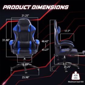 Ergonomic Gaming Chair with Footrest, PU Leather Video Game Chairs for Adults, Reclining Gamer Chair Office Chair with Lumbar Support (Color: as picture)